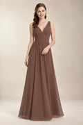 Chantel Espresso chiffon bridesmaid dress, front view