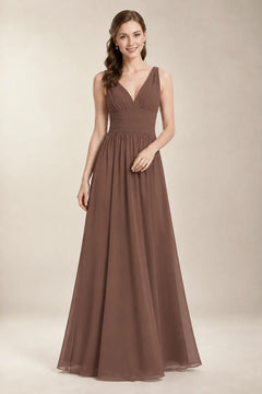 Chantel Espresso chiffon bridesmaid dress, front view