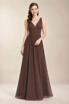 Chantel Ganache ruched V-neck chiffon bridesmaid dress, front view