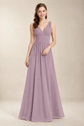 Chantel Dusk ruched V-neck chiffon bridesmaid dress, front view