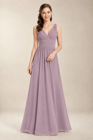 Chantel Dusk ruched V-neck chiffon bridesmaid dress, front view