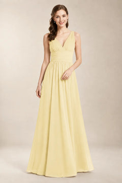 Chantel Lemon Sorbet chiffon floor-length bridesmaid dress, front view