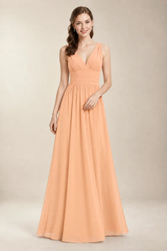 Chantel Peach chiffon bridesmaid dress, front view