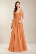 Chantel Apricot chiffon floor-length bridesmaid dress, front view