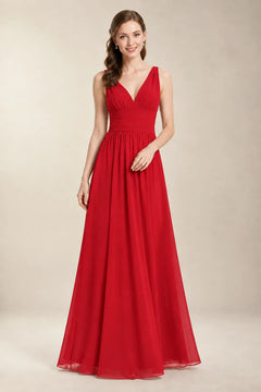 Chantel Ruby Red chiffon bridesmaid dress, front view