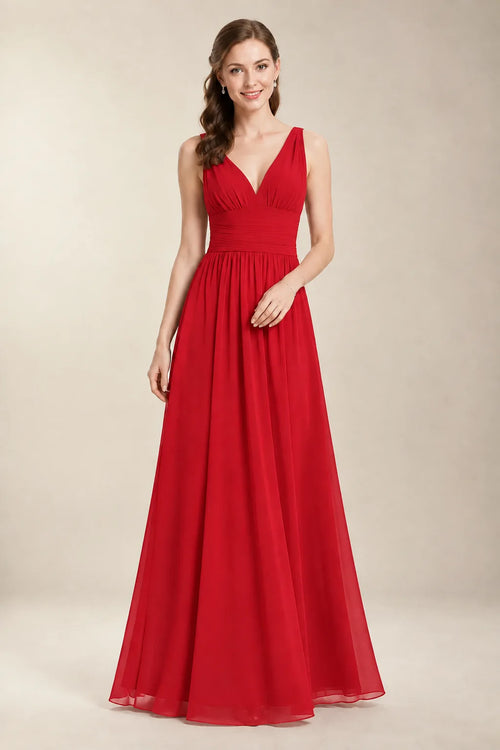 Chantel Ruby Red chiffon bridesmaid dress, front view
