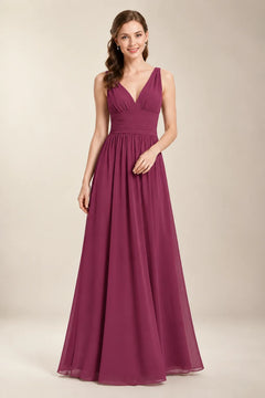 Chantel Mulberry chiffon floor-length bridesmaid dress, front view