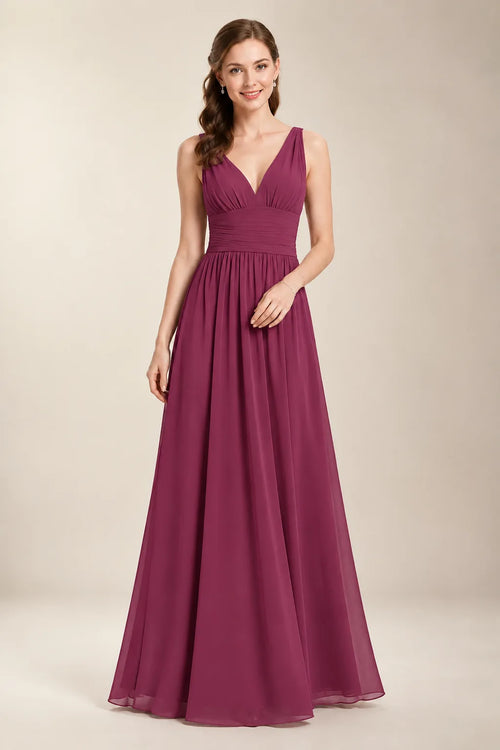 Chantel Mulberry chiffon floor-length bridesmaid dress, front view