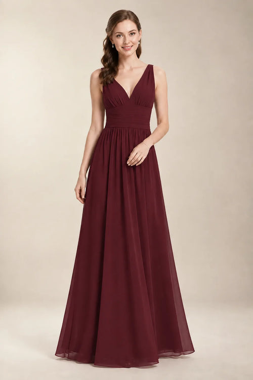 Chantel Cabernet chiffon bridesmaid dress, front view