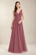 Chantel Desert Rose chiffon floor-length bridesmaid dress, front view