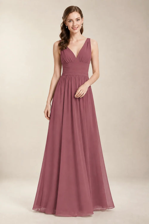 Chantel Desert Rose chiffon floor-length bridesmaid dress, front view