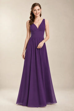 Chantel Amethyst chiffon bridesmaid dress, front view