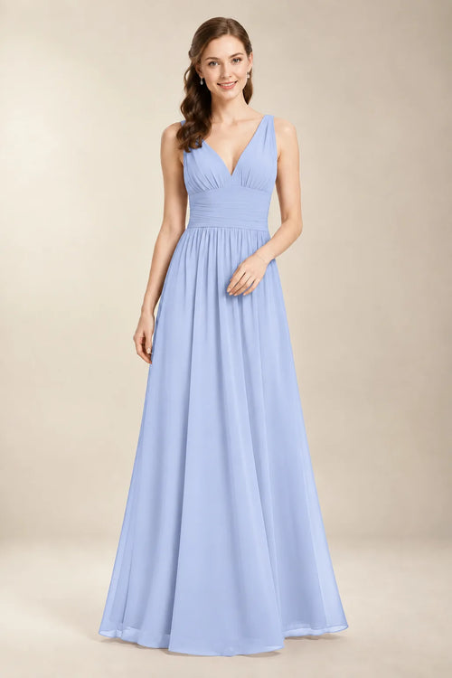Chantel Ice Blue chiffon bridesmaid dress, front view