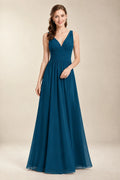 Chantel Ink Blue chiffon floor-length bridesmaid dress, front view