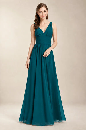 Chantel Peacock chiffon bridesmaid dress, front view