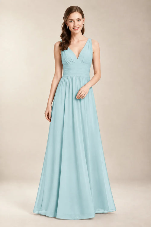 Chantel Sea Glass chiffon bridesmaid dress, front view