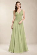 Chantel Pistachio chiffon bridesmaid dress, front view