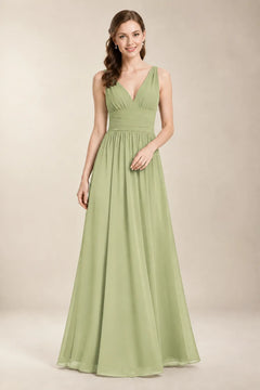 Chantel Pistachio chiffon bridesmaid dress, front view