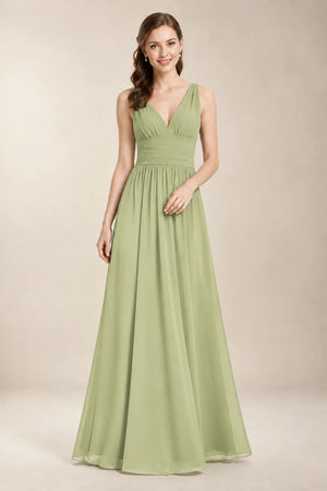 Chantel Pistachio chiffon bridesmaid dress, front view