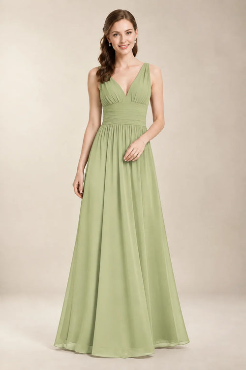 Chantel Pistachio chiffon bridesmaid dress, front view