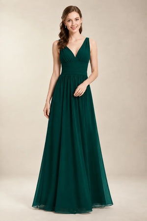 Chantel Emerald chiffon bridesmaid dress, front view