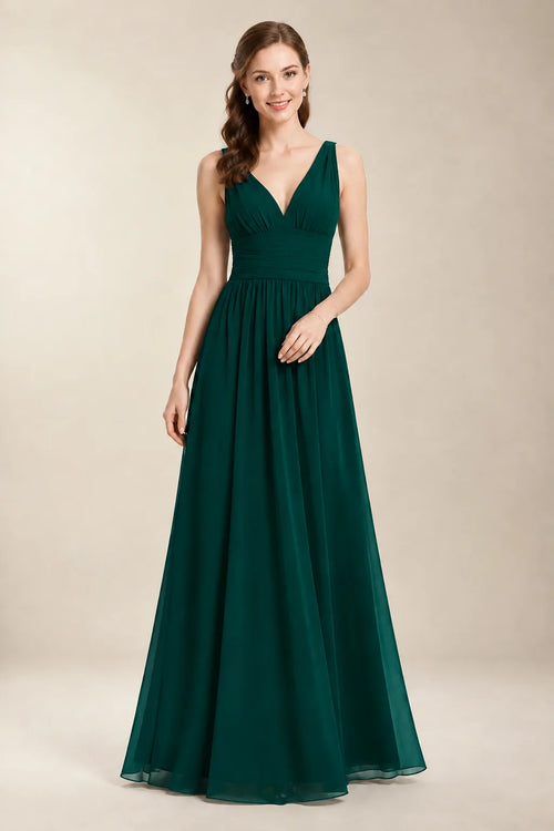 Chantel Emerald chiffon bridesmaid dress, front view