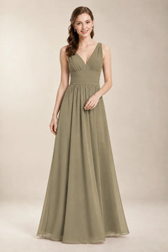 Chantel Moss Green chiffon bridesmaid dress, front view
