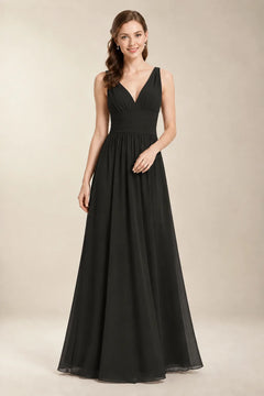 Chantel Black chiffon bridesmaid dress, front view