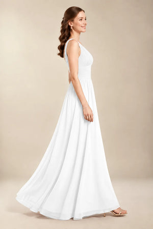 Chantel White chiffon wedding dress, side view