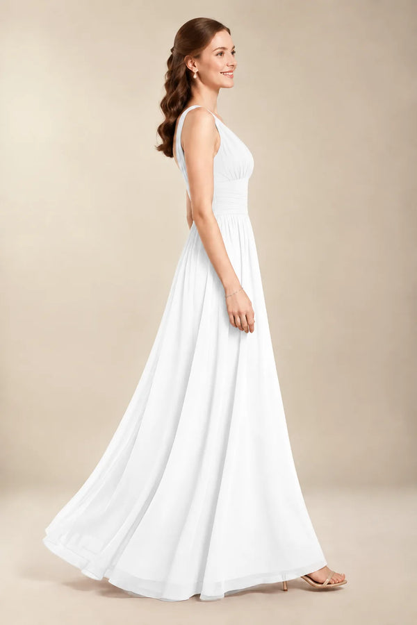 Chantel White chiffon wedding dress, side view