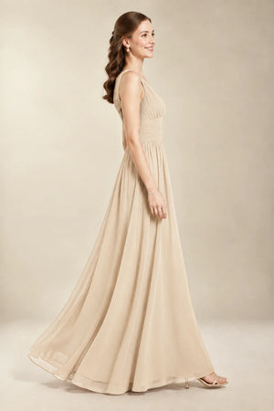 Chantel Sand chiffon floor-length bridesmaid dress, side view