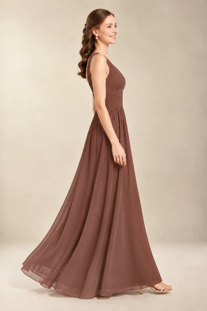 Chantel Espresso chiffon bridesmaid dress, side view