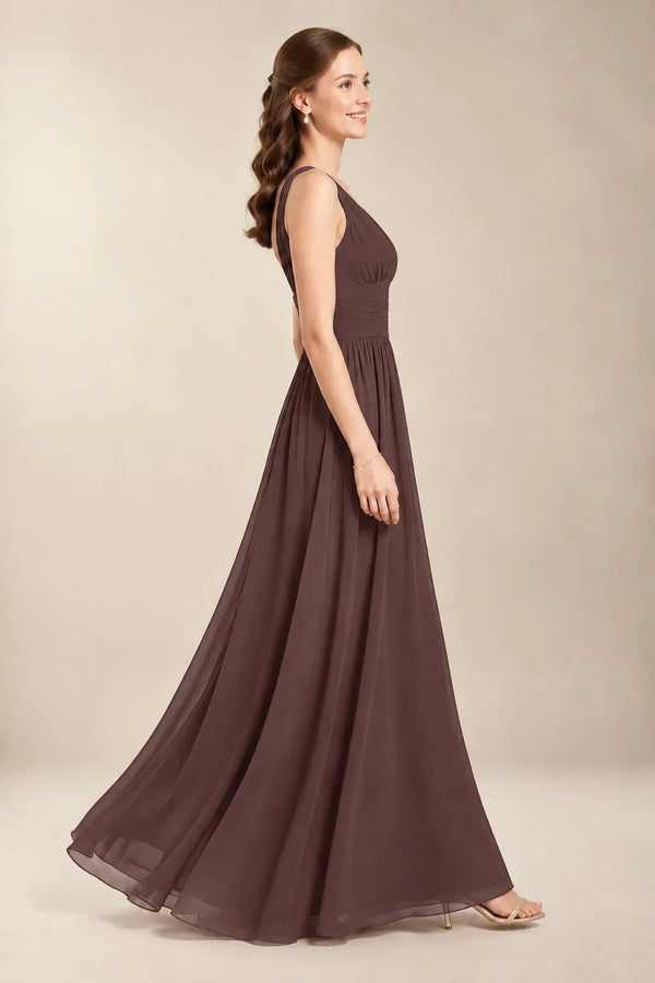 Chantel Ganache ruched V-neck chiffon bridesmaid dress, side view