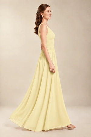 Chantel Lemon Sorbet chiffon floor-length bridesmaid dress, side view