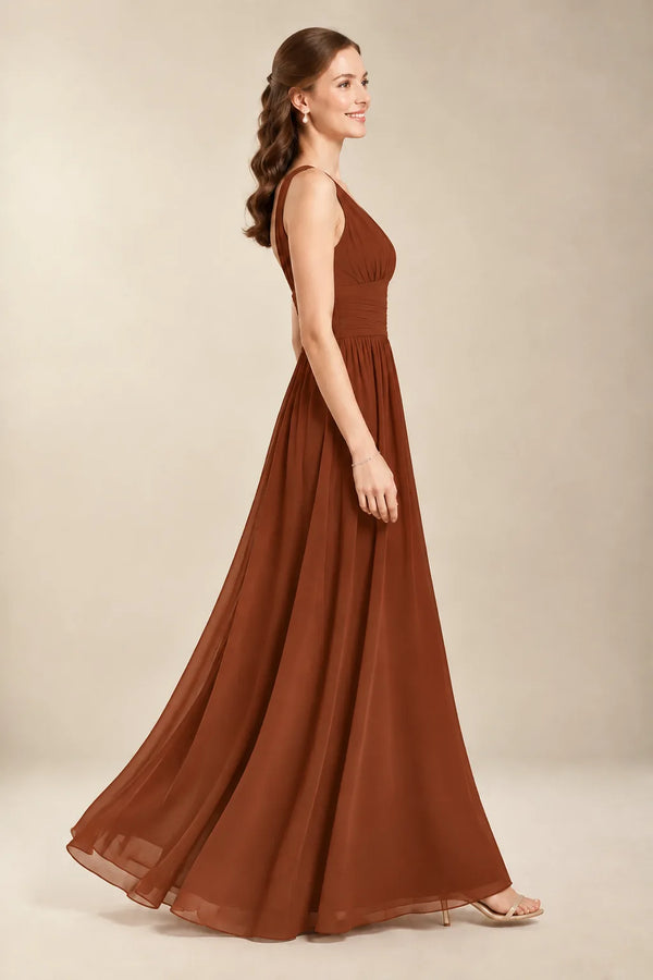 Chantel Copper chiffon bridesmaid dress, side view