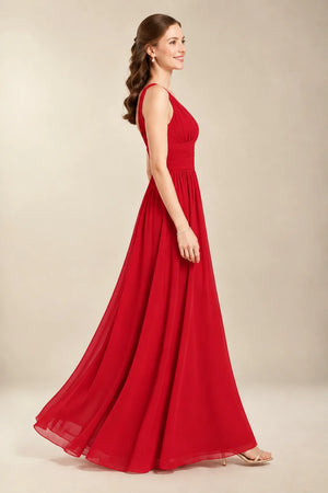 Chantel Ruby Red chiffon bridesmaid dress, side view