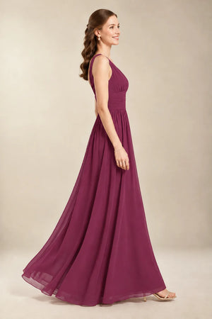 Chantel Mulberry chiffon floor-length bridesmaid dress, side view