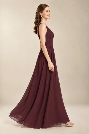 Chantel Cabernet chiffon bridesmaid dress, side view