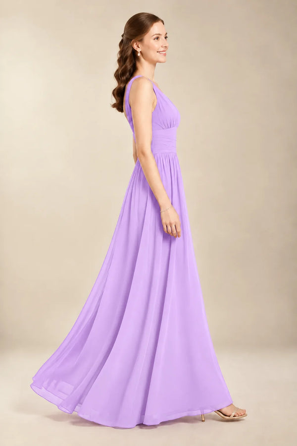 Chantel Lilac chiffon bridesmaid dress, side view