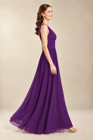 Chantel Amethyst chiffon bridesmaid dress, side view