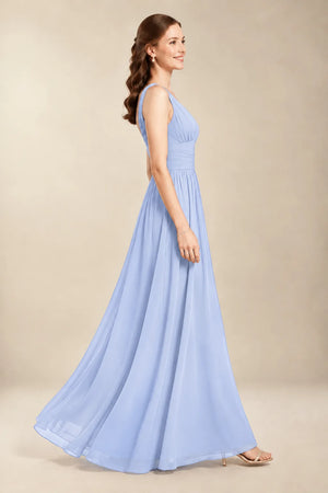 Chantel Ice Blue chiffon bridesmaid dress, side view