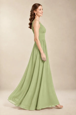 Chantel Pistachio chiffon bridesmaid dress, side view