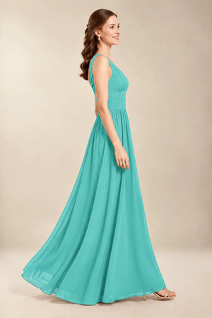 Chantel Aquamarine chiffon bridesmaid dress, side view