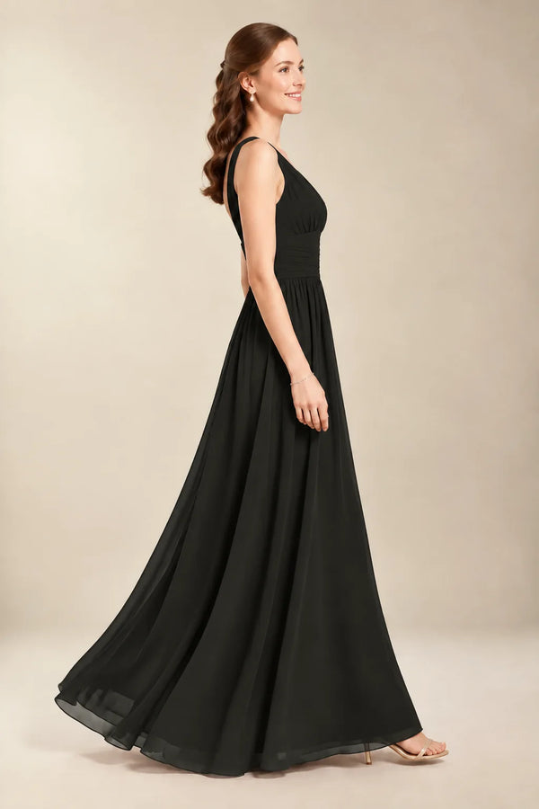 Chantel Black chiffon bridesmaid dress, side view