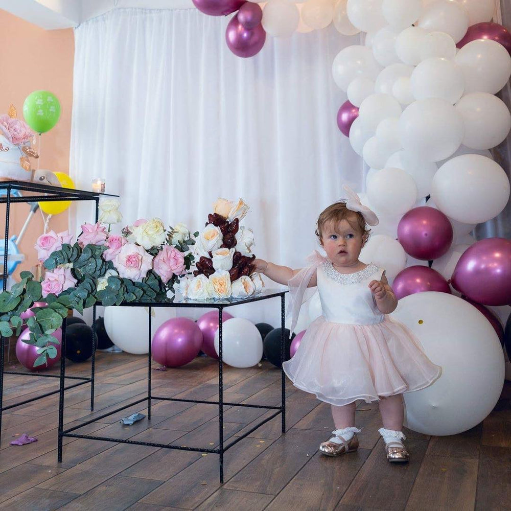 Bow-Back Stretch Satin and Chiffon Ball Gown Flower Girl Dress
