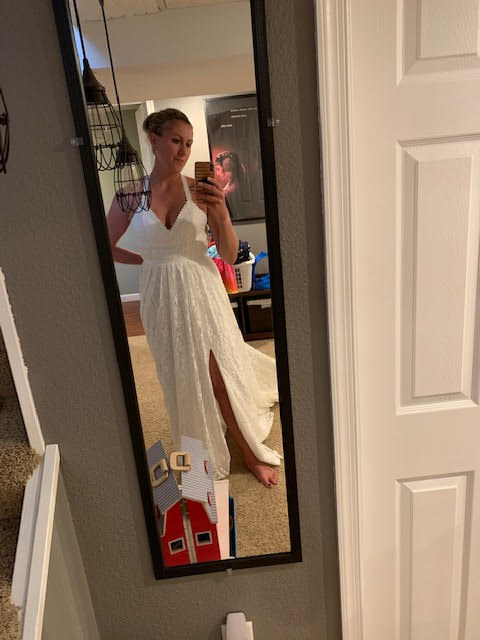 Boho V-Neck Lace A-Line Wedding Dress with High Slit and Train