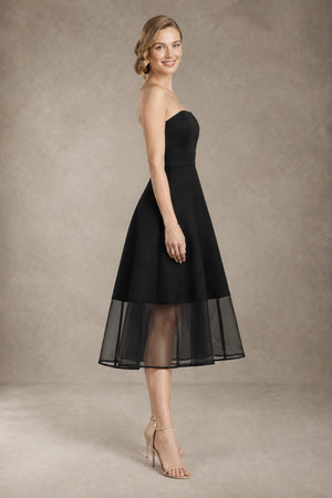 Black Short Strapless A-Line Cocktail Dress with Sheer Tulle Hem
