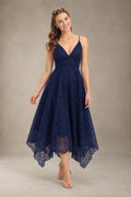 Plunging Lace A-Line Bridesmaid Dress with Handkerchief Hem