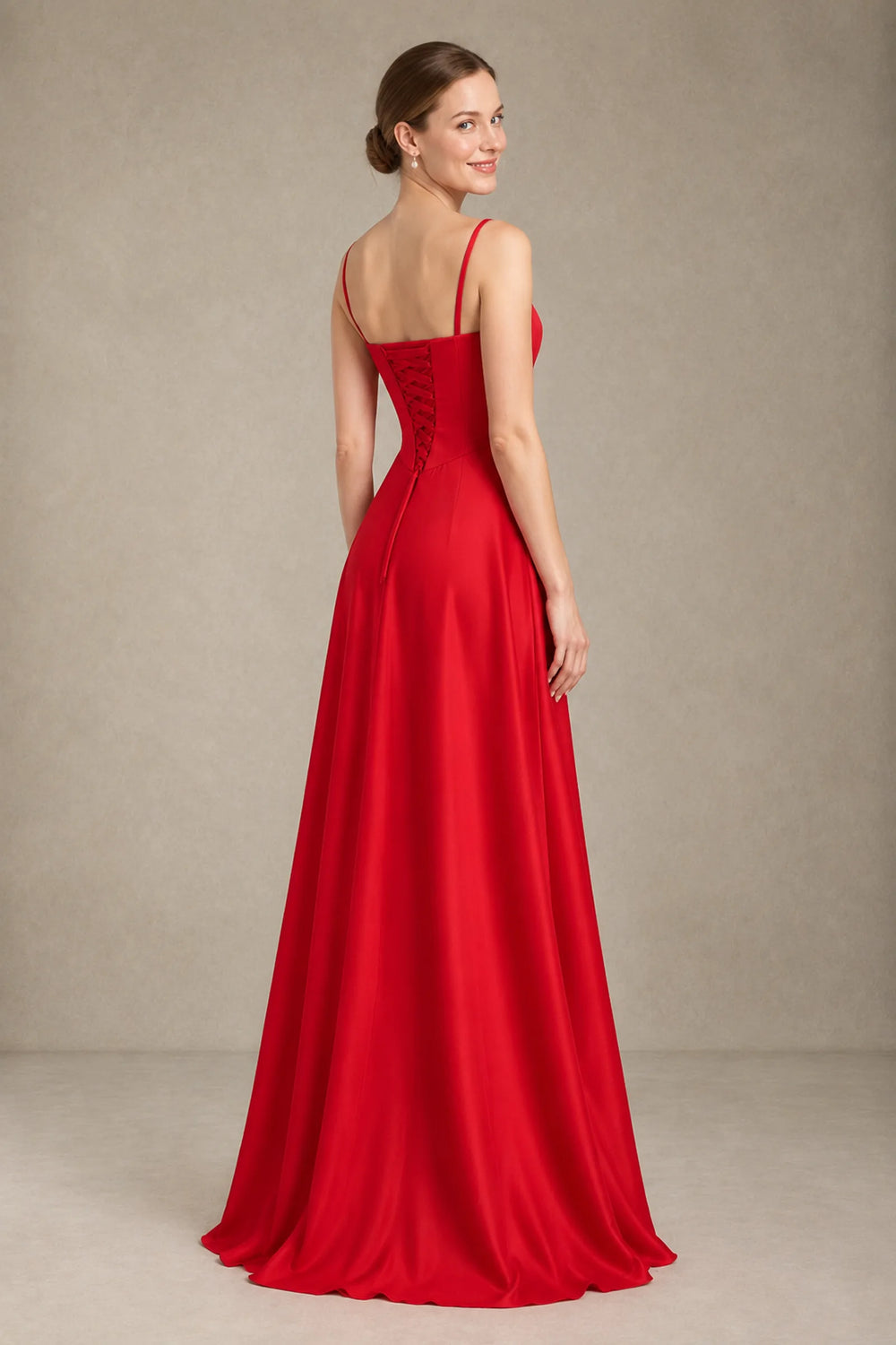 Ruby Red Lace-Up Sweetheart Stretch Satin A-Line Bridesmaid Dress