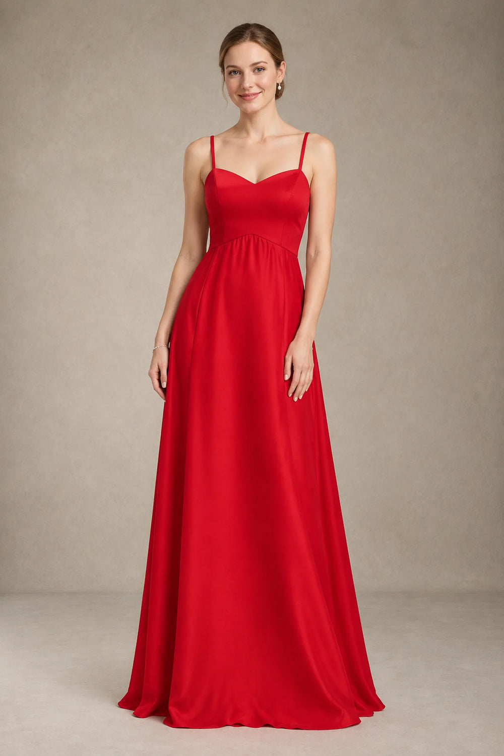 Ruby Red Lace-Up Sweetheart Stretch Satin A-Line Bridesmaid Dress